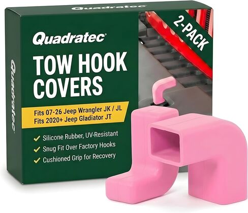أغطية خطافات السحب من Quadratec Factory، قطعتان، باللون الوردي - تناسب المصدات الأمامية Jeep Wrangler JK وJL وGladiator JT 2007-2023 - تضيف قبضة مبطنة لاستعادة حزام السحب - سيليكون مقاوم للأشعة فوق البنفسجية in Saudi Arabia