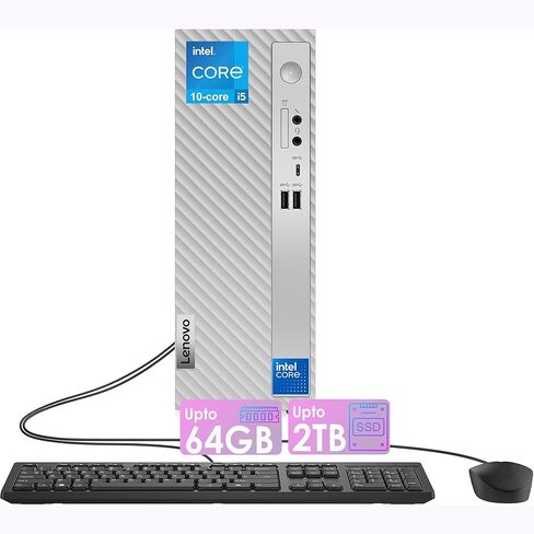 Lenovo IdeaCentre SFF Desktop, 10-core Intel Core i5-14400, 16GB RAM, 1.5TB Storage(512GB SSD+1TB HDD), HDMI + VGA, Wi-Fi 6, RJ-45, USB-C, Wired Keyboard & Mouse, Windows 11, Grey in Kuwait