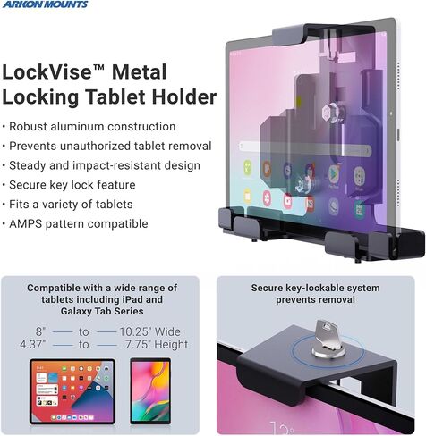 ARKON Mounts Locking Tablet Mount مع كابل شحن USB مغناطيسي صغير للأغراض التجارية والمؤسساتية in Kuwait