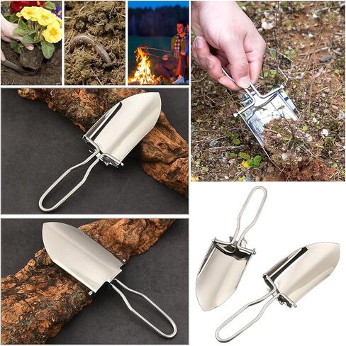 2 Pack Camping Shovel Stainless Steel Small Backpacking Shovel Mini Folding Survival Shovels Trowel Portable Poop Scooper Lightweight Digging Shovels for Outdoor Hiking Wilderness Campsite in Kuwait