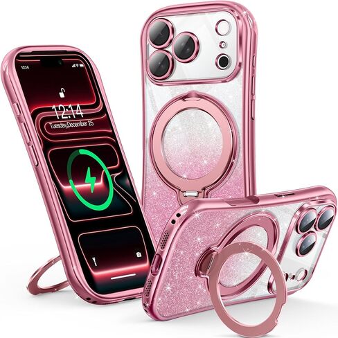 Reukdnv 360° Spin Magnetic Stand for iPhone 17 Pro Case [Full Camera Protection] [Fit for MagSafe] [Anti-Yellowing] Shockproof Protective Kickstand Plating TPU Cover for 17 Pro 6.3", Cosmic Orange in Kuwait