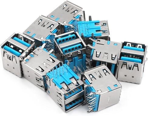 PCB USB موصل USB 3.0 نوع A أنثى جاك 18 دبوس طبقة مزدوجة 90 درجة منحنى القدم حافة مجعدة 10 قطعة ، WuJuntool in Kuwait