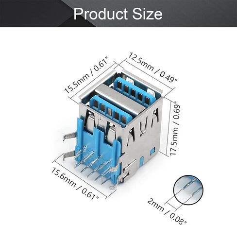 PCB USB موصل USB 3.0 نوع A أنثى جاك 18 دبوس طبقة مزدوجة 90 درجة منحنى القدم حافة مجعدة 10 قطعة ، WuJuntool in Kuwait