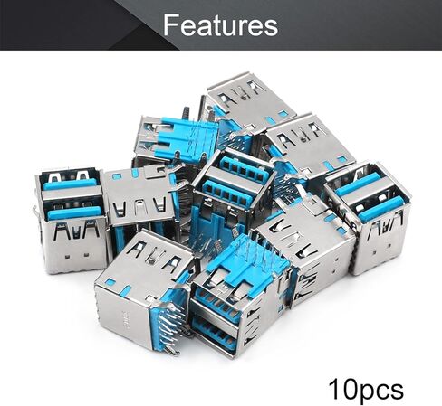 PCB USB موصل USB 3.0 نوع A أنثى جاك 18 دبوس طبقة مزدوجة 90 درجة منحنى القدم حافة مجعدة 10 قطعة ، WuJuntool in Kuwait