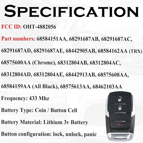 Key Fob Replacement Fits for Dodge Ram 1500 2019 2020 2021 2022 2023 2024 Smart Proximity Keyless Entry Remote Control OHT-4882056 68584151AA 68291687AB 68442905AB 68462103AA 433 MHz in Kuwait