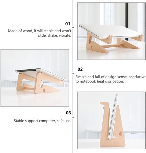 VALICLUD Wood Laptop Stand Computer Holder Cooling Rack with Storage Shelf, Single Piece Notebook Bracket for Desk Organization and Heat Dissipation, Suitable for Home and Office Use in Kuwait