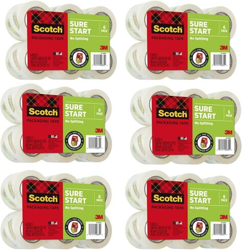 Scotch Sure Start Packing Tape, Clear, Quiet Unwind and Easy Start, 1.88 in. x 25 yd., 6 Tape Rolls in Kuwait