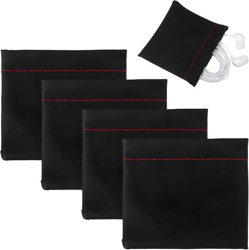 4pcs Earbuds Pouch Leather Headphone Pouches Headphone Storage Bag Black Snap Closure Pouch Pu Leather Earphone Small Pouches for Purse Headphones Storage Organizer for USB Keys Coins Jewellery in Kuwait