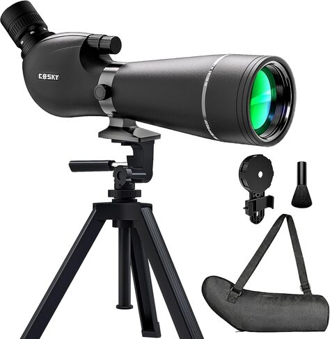 Gosky 20-60x80mm Spotting Scope with Phone Adapter & Tripod - BAK4 Prism Spotter Scope for Bird Watching Wildlife Observing Hiking, Portable with Carrying Bag and Cleaning Kits in Kuwait