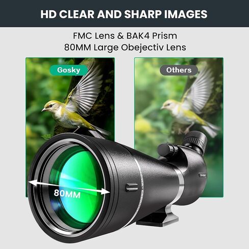 Gosky 20-60x80mm Spotting Scope with Phone Adapter & Tripod - BAK4 Prism Spotter Scope for Bird Watching Wildlife Observing Hiking, Portable with Carrying Bag and Cleaning Kits in Kuwait