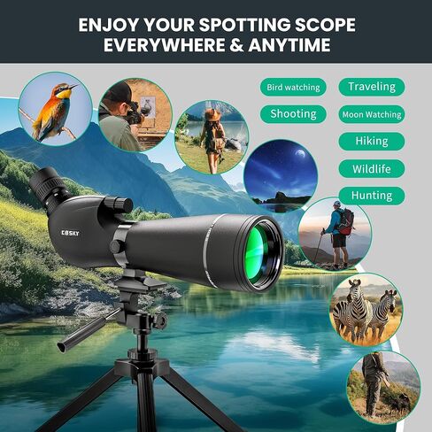 Gosky 20-60x80mm Spotting Scope with Phone Adapter & Tripod - BAK4 Prism Spotter Scope for Bird Watching Wildlife Observing Hiking, Portable with Carrying Bag and Cleaning Kits in Kuwait