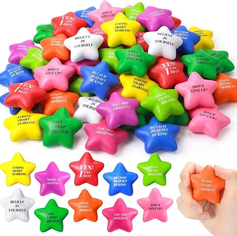 120 قطعة من كرات الضغط على شكل نجوم مع اقتباسات تحفيزية لتخفيف التوتر، لعبة نجوم ملهمة للتوتر، هدايا كبيرة لزملاء العمل والاطفال والبالغين لتخفيف التوتر والغضب وتمارين اليد، 10 الوان in Kuwait