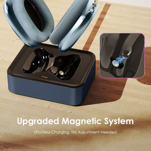 مجموعة شحن كاملة لسماعات Airpods Max - حزمة طاقة طوال اليوم، قاعدة شحن مغناطيسية وحقيبة حمل بطارية محمولة، وضع النوم التلقائي (أزرق وأسود) in Kuwait