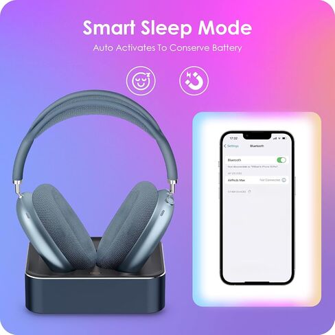 مجموعة شحن كاملة لسماعات Airpods Max - حزمة طاقة طوال اليوم، قاعدة شحن مغناطيسية وحقيبة حمل بطارية محمولة، وضع النوم التلقائي (أزرق وأسود) in Kuwait