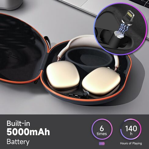 مجموعة شحن كاملة لسماعات Airpods Max - حزمة طاقة طوال اليوم، قاعدة شحن مغناطيسية وحقيبة حمل بطارية محمولة، وضع النوم التلقائي (أزرق وأسود) in Kuwait