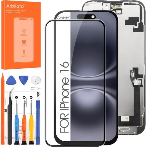 Not Original Screen for iPhone 16 Screen Replacement for iPhone 16 LCD Screen A3287,A3081,A3286,A3288 3D Touch Display Digitizer Assembly Repair Parts(Black No Frame in Kuwait