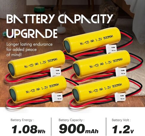 5 عبوات 1.2 فولت 900 مللي أمبير في الساعة Ni-CD AA بطارية ضوء الطوارئ متوافقة مع Unitech AA900mAh، OSA268، ELB CS01، Lithonia EXR LED EL M6 والمزيد in Kuwait