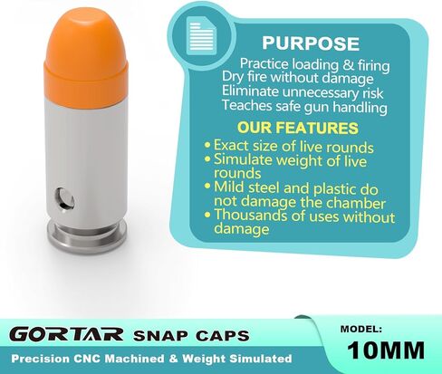 GORTAR 10MM Snap Caps Training Dummy Rounds Practice Safe Loading Firing Close to Real Weight -10 Pcs in Kuwait