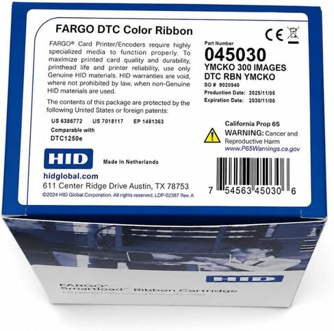 خرطوشة شريط Fargo YMCKO جديدة ومحسنة 2ID لـ DTC1250 | تصنيع المعدات الأصلية حقيقية | ترقية 300 مطبوعة (كان 250) | أسطوانة التنظيف | شريط طابعة بطاقة الهوية in Kuwait