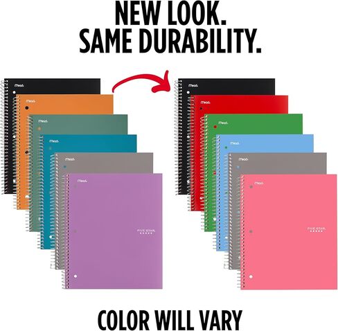 Five Star Spiral Notebooks, 6 Pack, 1 Subject, Graph Ruled Paper, Fights Ink Bleed, Water Resistant Cover, 8-1/2" x 11", 100 Sheets, Purple, Orange, Green, Blue, Gray, Black (73549) in Saudi Arabia