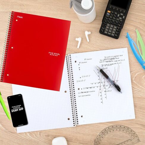 Five Star Spiral Notebooks, 6 Pack, 1 Subject, Graph Ruled Paper, Fights Ink Bleed, Water Resistant Cover, 8-1/2" x 11", 100 Sheets, Purple, Orange, Green, Blue, Gray, Black (73549) in Saudi Arabia