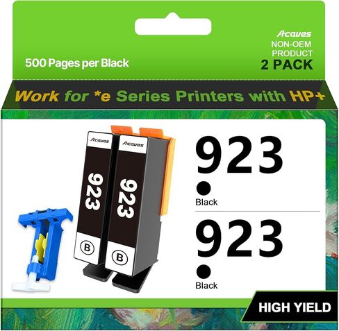 خراطيش حبر 923 لطابعات HP بديلة لخراطيش الحبر الأسود HP 923 تستخدم مع طابعة OfficeJet Pro 8130e 8135e 8139e 8138e 8132e 8134e 8120e 8122e 8124e 8125e (عبوتان أسودتان بدون شريحة) in Kuwait