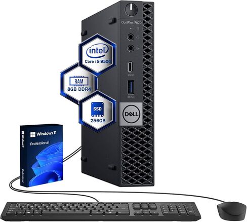 Dell OptiPlex 7070 Mini Business Desktop Computer, Intel Core i5-9500T, 8GB RAM, 256GB SSD, DisplayPort, Wi-Fi, Keyboard & Mouse, Windows 11 Pro (Renewed) in Kuwait