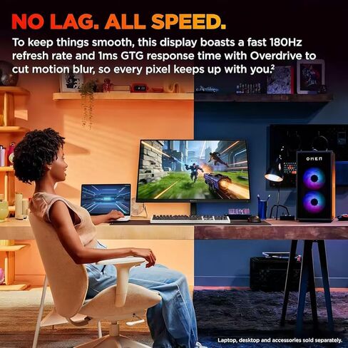 HP OMEN 27 Inch QHD (2560 x 1440) Gaming Monitor, 180Hz Refresh Rate, 1ms Response Time, AMD FreeSync, IPS Eye Comfort Display, Eye Comfort Display, Low Blue Light, OMEN 27q G2 in Kuwait