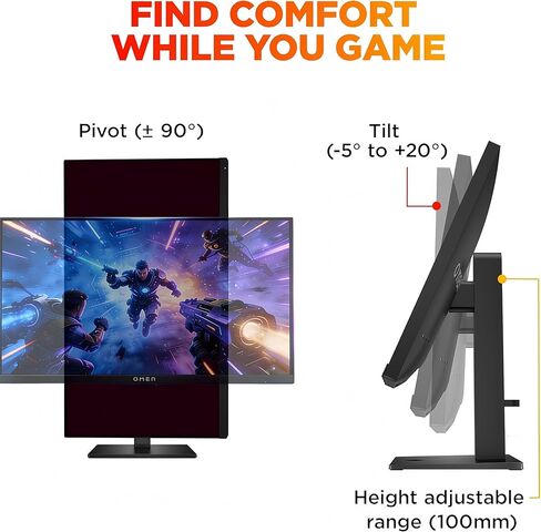 HP OMEN 27 Inch QHD (2560 x 1440) Gaming Monitor, 180Hz Refresh Rate, 1ms Response Time, AMD FreeSync, IPS Eye Comfort Display, Eye Comfort Display, Low Blue Light, OMEN 27q G2 in Kuwait