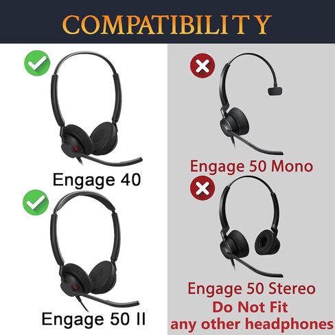 استبدال وسائد الأذن SOULWIT لسماعات Jabra Engage 50 II/Engage 40 السلكية، ووسائد الأذن مع جلد البروتين الناعم وإسفنج الذاكرة عالي الكثافة - أسود in Kuwait