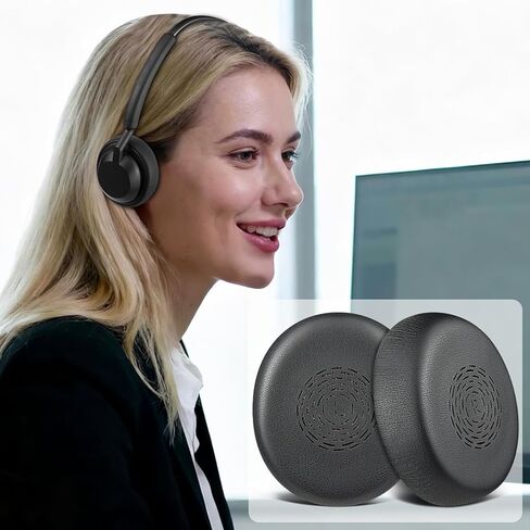 استبدال وسائد الأذن SOULWIT لسماعات Jabra Engage 50 II/Engage 40 السلكية، ووسائد الأذن مع جلد البروتين الناعم وإسفنج الذاكرة عالي الكثافة - أسود in Kuwait