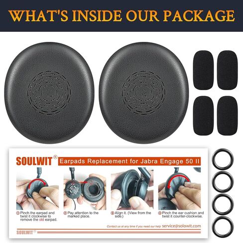 استبدال وسائد الأذن SOULWIT لسماعات Jabra Engage 50 II/Engage 40 السلكية، ووسائد الأذن مع جلد البروتين الناعم وإسفنج الذاكرة عالي الكثافة - أسود in Kuwait