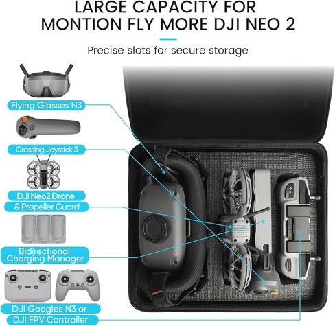 GAGITERVR Hard Carrying Case Compatible with DJI Neo 2 Motion Fly More Combo , Travel Bag for Aircraft, Goggle N3, RC Motion 3, RC N3 Remote Controllers, Charging Hub, 3 Batteries and Accessories, Blacks in Kuwait