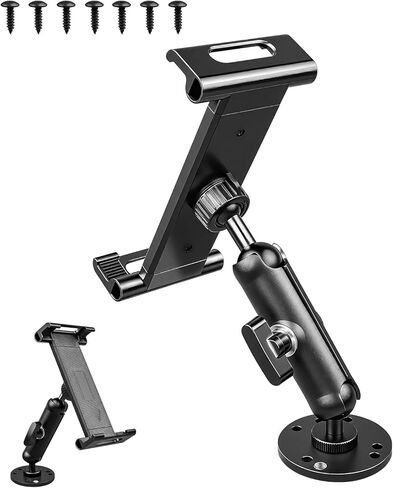 Heavy Duty Aluminum Tablet Mount with Drill Base, Adjustable 1" Ball Arm Holder Fit for 6.5"-12.9" iPad Pro/Mini Tablets, Secure Dashboard Truck Car Wall Desk Installation in Kuwait