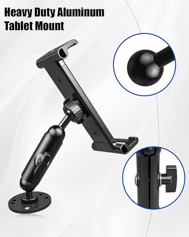 Heavy Duty Aluminum Tablet Mount with Drill Base, Adjustable 1" Ball Arm Holder Fit for 6.5"-12.9" iPad Pro/Mini Tablets, Secure Dashboard Truck Car Wall Desk Installation in Kuwait