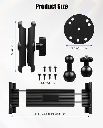 Heavy Duty Aluminum Tablet Mount with Drill Base, Adjustable 1" Ball Arm Holder Fit for 6.5"-12.9" iPad Pro/Mini Tablets, Secure Dashboard Truck Car Wall Desk Installation in Kuwait