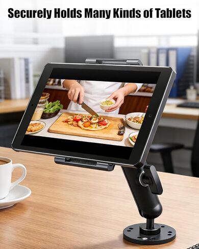 Heavy Duty Aluminum Tablet Mount with Drill Base, Adjustable 1" Ball Arm Holder Fit for 6.5"-12.9" iPad Pro/Mini Tablets, Secure Dashboard Truck Car Wall Desk Installation in Kuwait