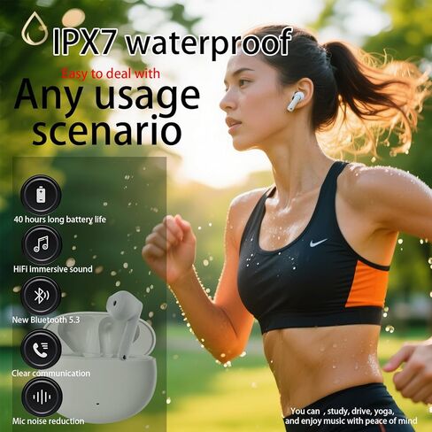 سماعات أذن لاسلكية مع ميكروفون بخاصية إلغاء الضوضاء سماعات بلوتوث 5.3 وقت تشغيل 40 ساعة صوت ستيريو هاي فاي IPX7 مقاوم للماء in Kuwait