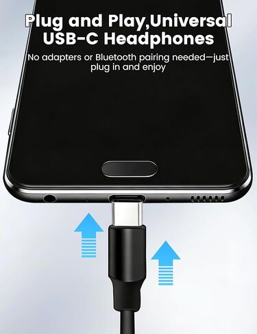 سماعات أذن سلكية USB من النوع C سماعات أذن سلكية مع حافظة وميكروفون والتحكم في مستوى الصوت لهاتف Samsung S26 S25 Ultra S24 FE S23 Plus، وإلغاء الضوضاء ستيريو HiFi لهاتف iPhone 17 16 15 Pro وS وM وL in Kuwait