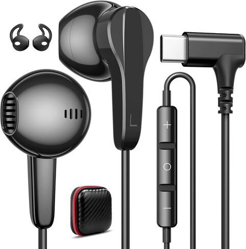 سماعات أذن APETOO USB C سلكية مغناطيسية لهاتف iPhone 17 16 15/iPad Pro، سماعات أذن بزاوية يمين من النوع C مع ميكروفون للتحكم في مستوى الصوت وصوت ستيريو لهاتف Samsung Galaxy S26 S25 S24 S23 Pixel 10 9 8، أسود in Kuwait