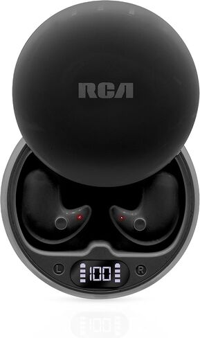 سماعات أذن RCA Wave-80 True Wireless Bluetooth 5.3، صوت عالي الدقة، صوت جهير عميق، وضع الشفافية، وقت تشغيل 20 ساعة، ميكروفون لإلغاء الضوضاء، ملاءمة مريحة، تصميم خفيف الوزن، أسود in Kuwait