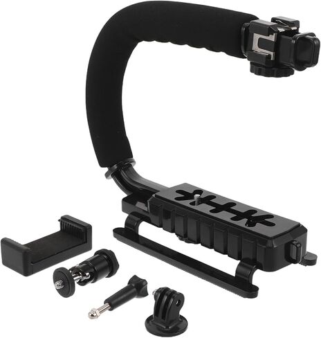 Handheld Camera Stabilizer Handle Grip with Cold Shoe Mounts, Smartphone Clamp, and Screw Adapter for Video Recording and Dv Cameras, Portable Video Stabilizing Rig for Filmmakers in Kuwait