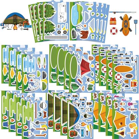 32 Sheets Camping Make a Face Sticker Make Your Own Spring Outing Outdoor Stickers Cartoon Camping Vinyl Waterproof Stickes for Birthday Party Activity Rewards in Kuwait