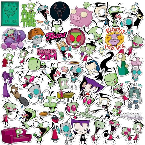 مجموعة متنوعة من الملصقات الفاخرة الكبيرة من الفينيل 50 قطعة من Invader Zim - تصميمات مقطوعة بالقالب لأجهزة الكمبيوتر المحمول وزجاجة المياه وسجلات القصاصات والكمبيوتر اللوحي والأسطح الداخلية والخارجية in Kuwait
