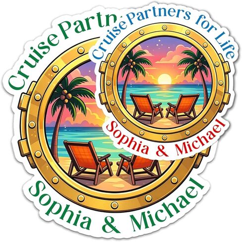 Custom Cruise Ship Name Sticker Personalized Text Porthole Cruising Partners Husband Wife Decal Waterproof Die Cut Vinyl DTF Decal Unisex Gift for Laptop Helmet Car Cup Phone Tablet for Male Female in Kuwait