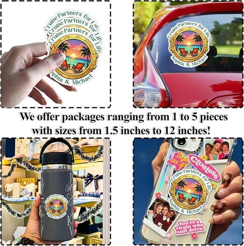 Custom Cruise Ship Name Sticker Personalized Text Porthole Cruising Partners Husband Wife Decal Waterproof Die Cut Vinyl DTF Decal Unisex Gift for Laptop Helmet Car Cup Phone Tablet for Male Female in Kuwait