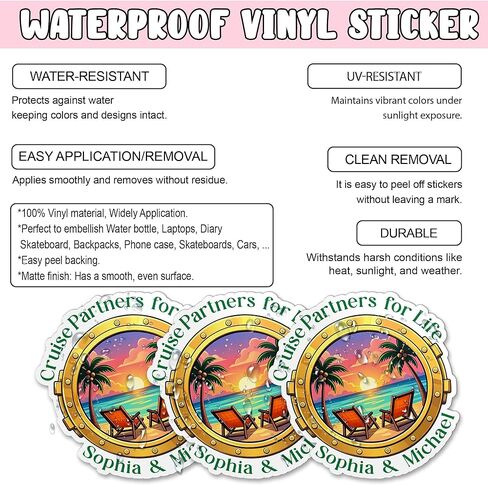 Custom Cruise Ship Name Sticker Personalized Text Porthole Cruising Partners Husband Wife Decal Waterproof Die Cut Vinyl DTF Decal Unisex Gift for Laptop Helmet Car Cup Phone Tablet for Male Female in Kuwait