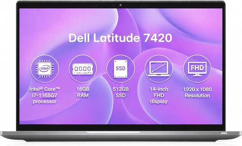 كمبيوتر محمول Dell Latitude 7420 مقاس 14 بوصة FHD للأعمال، Intel Core i7-1165G7، ذاكرة الوصول العشوائي 16 جيجابايت، 512 جيجابايت SSD، Windows 11 Pro، لوحة مفاتيح بإضاءة خلفية، Thunderbolt، HDMI، كمبيوتر محمول خفيف الوزن، ألومنيوم (متجدد) in Kuwait