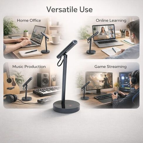 مكثف ميكروفون سطح المكتب USB مع خاصية إلغاء الضوضاء، التقاط متعدد الاتجاهات 360 درجة، زاوية قابلة للتعديل - التوصيل والتشغيل، كتم الصوت بلمسة واحدة، صوت واضح للاجتماعات والبث in Kuwait
