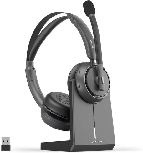 سماعة رأس لاسلكية من نيوروم HP31D مع ميكروفون، سماعة بلوتوث مع ميكروفون عازل للضوضاء للعمل، حامل شحن/زر كتم الصوت، دونجل/USB للكمبيوتر الشخصي/الكمبيوتر/الكمبيوتر المحمول للتكبير/الفرق، المكتب in Kuwait